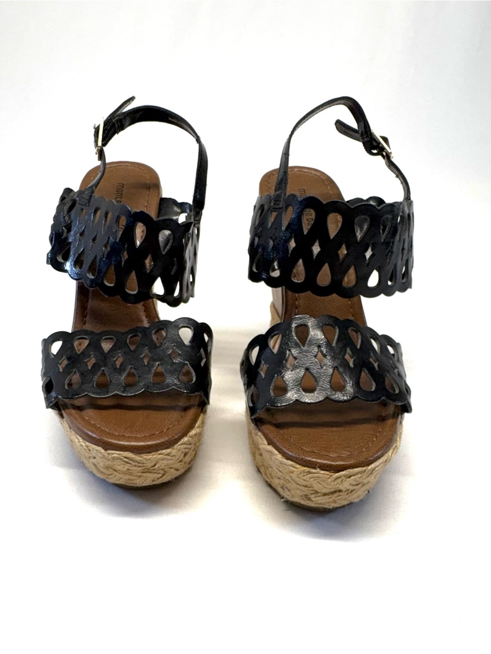 Montego Bay Club Black Strappy Cork Wedge Sandals Espadrille Size 8 NWT